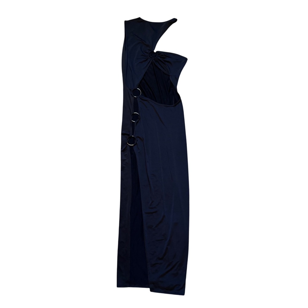 PrettyLittleThing Black Slinky High Neck Ring Detail Cut Out Midi Dress US 8 NWT